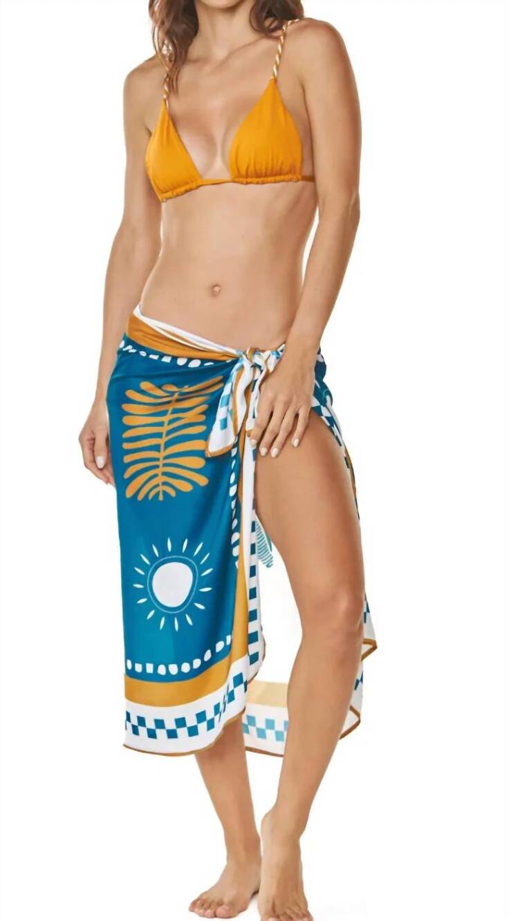 NEW DULZAMARA grace bay multipurpose long pareo cover-up in turquoise/white/ mus